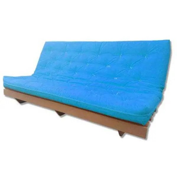 Sofá Cama Futon L Acquablock em Madeira Nobre Maciça de Angelim Azul