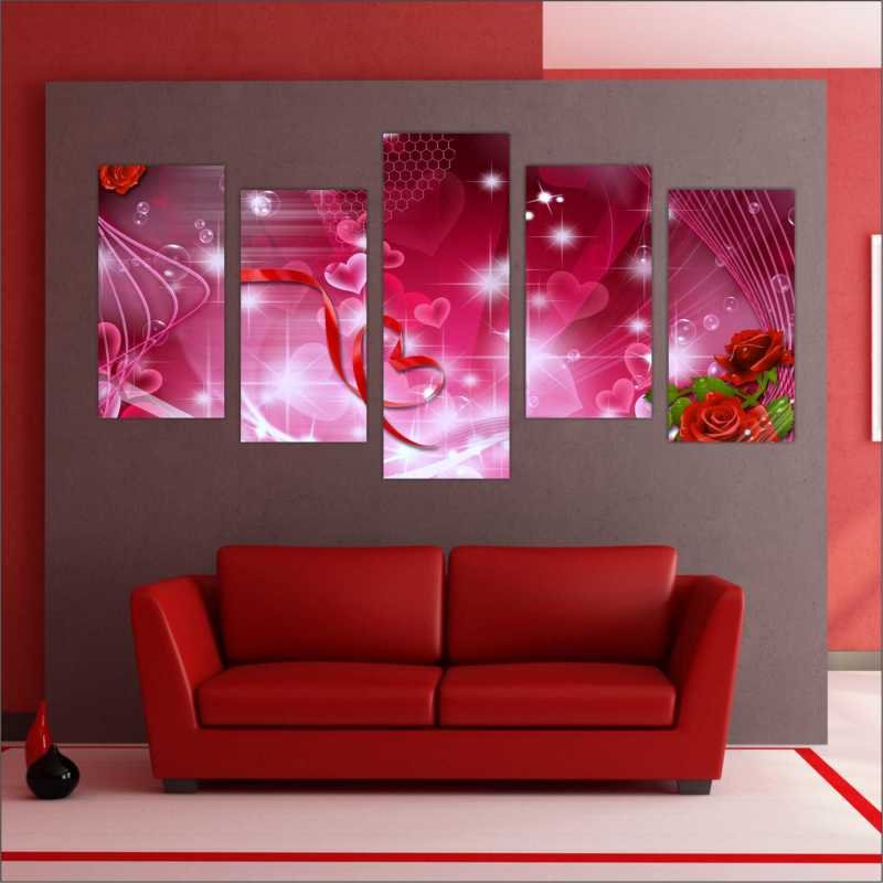 Quadro Decorativo Coracao Amor Rosas Casal Romantico 5 Pecas Madeiramadeira