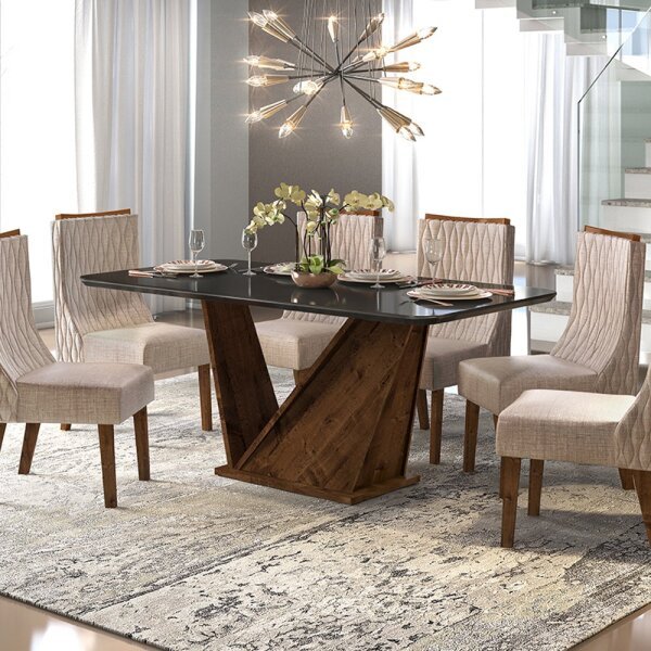 Mesa Jantar DJ Móveis Forme 1800x900 com 6 Cadeiras Jade Rústico Malbec com Preto e Linho Claro é boa?