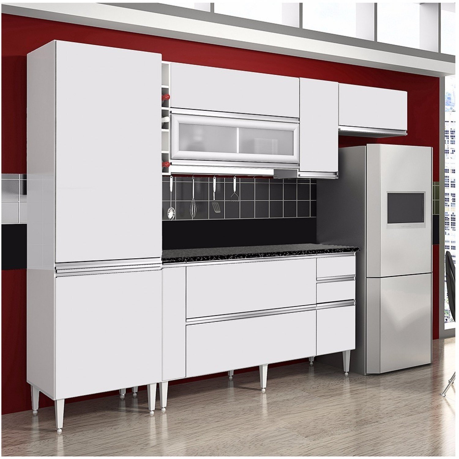 Cozinha Compacta Ébano 3 peças com Paneleiro Único CHF (Não acompanha Balcão) Branco Menor preço em Cozinha Compacta Ébano 3 peças com Paneleiro Único CHF (Não acompanha Balcão) Branco