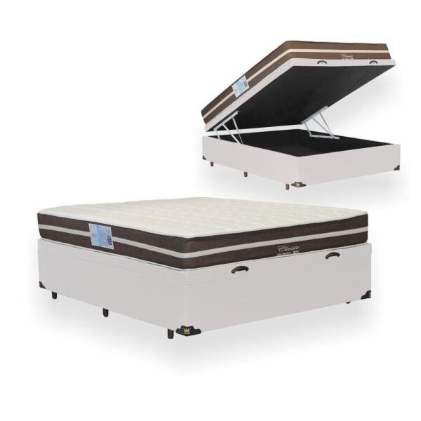 Cama Box Com Baú Casal + Colchão De Molas Anjos Superlastic 138cm