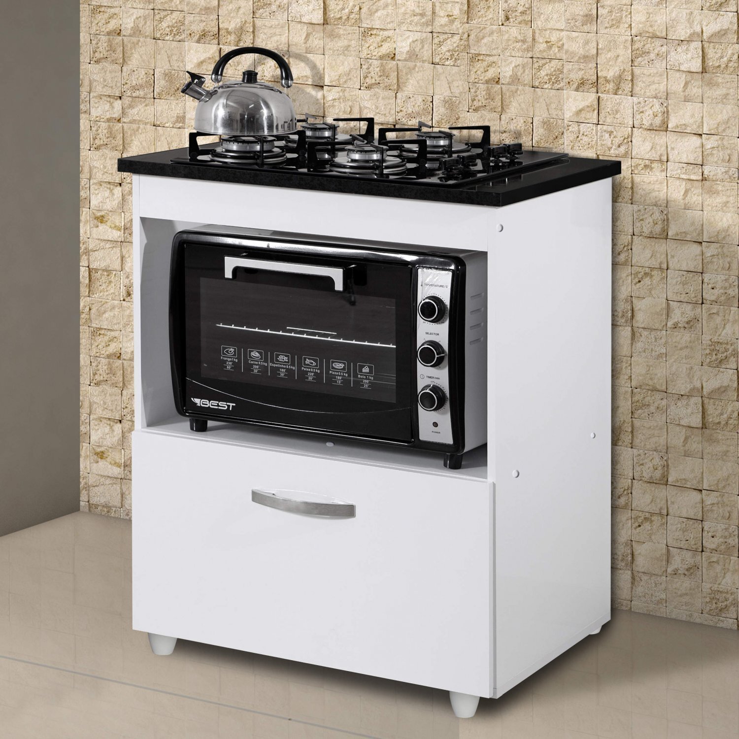 Balcão para Cooktop e Forno 1 Gaveta Smart Siena Móveis Branco MadeiraMadeira