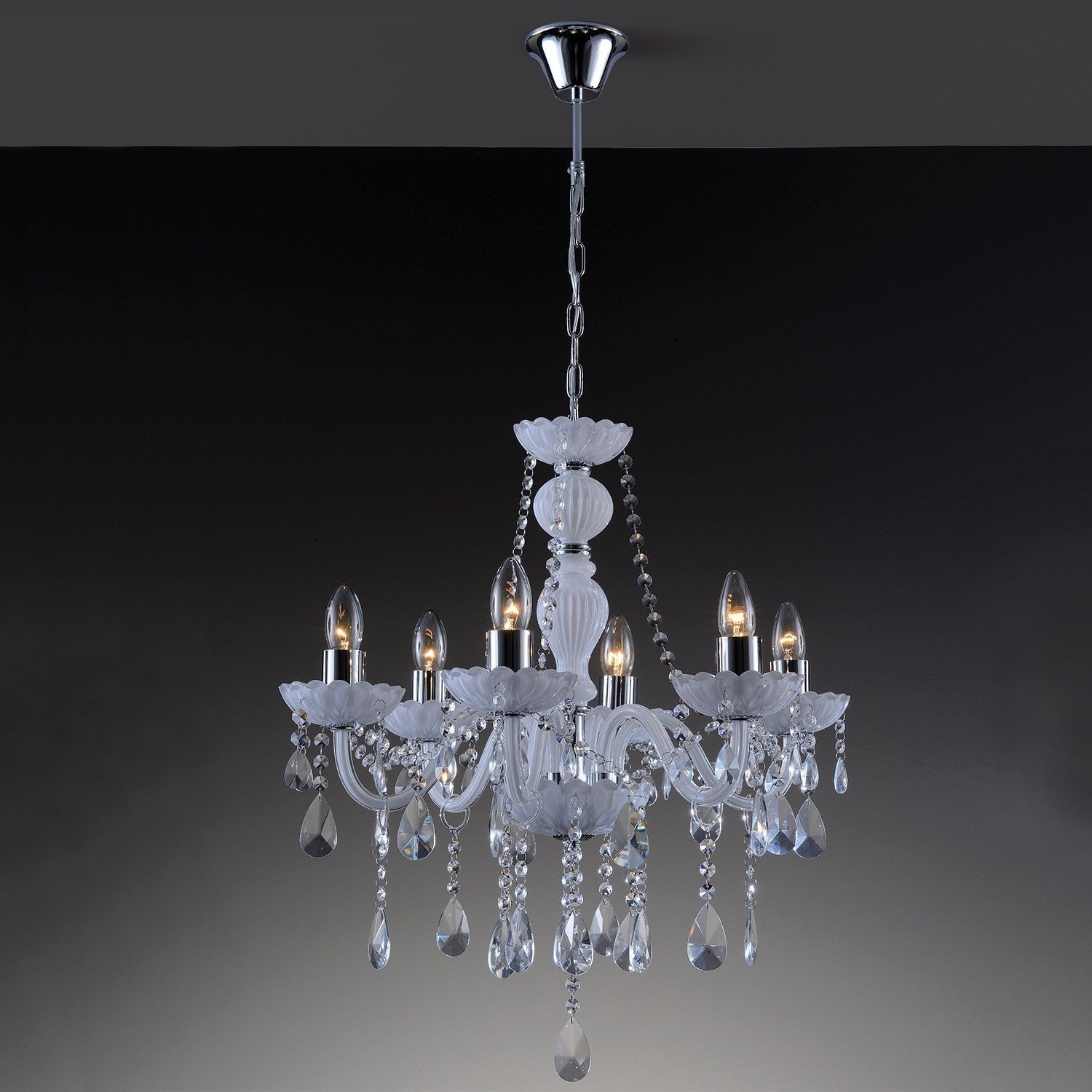 Lustre Candelabro Cristal 6 Braços Nice Startec Branco MadeiraMadeira