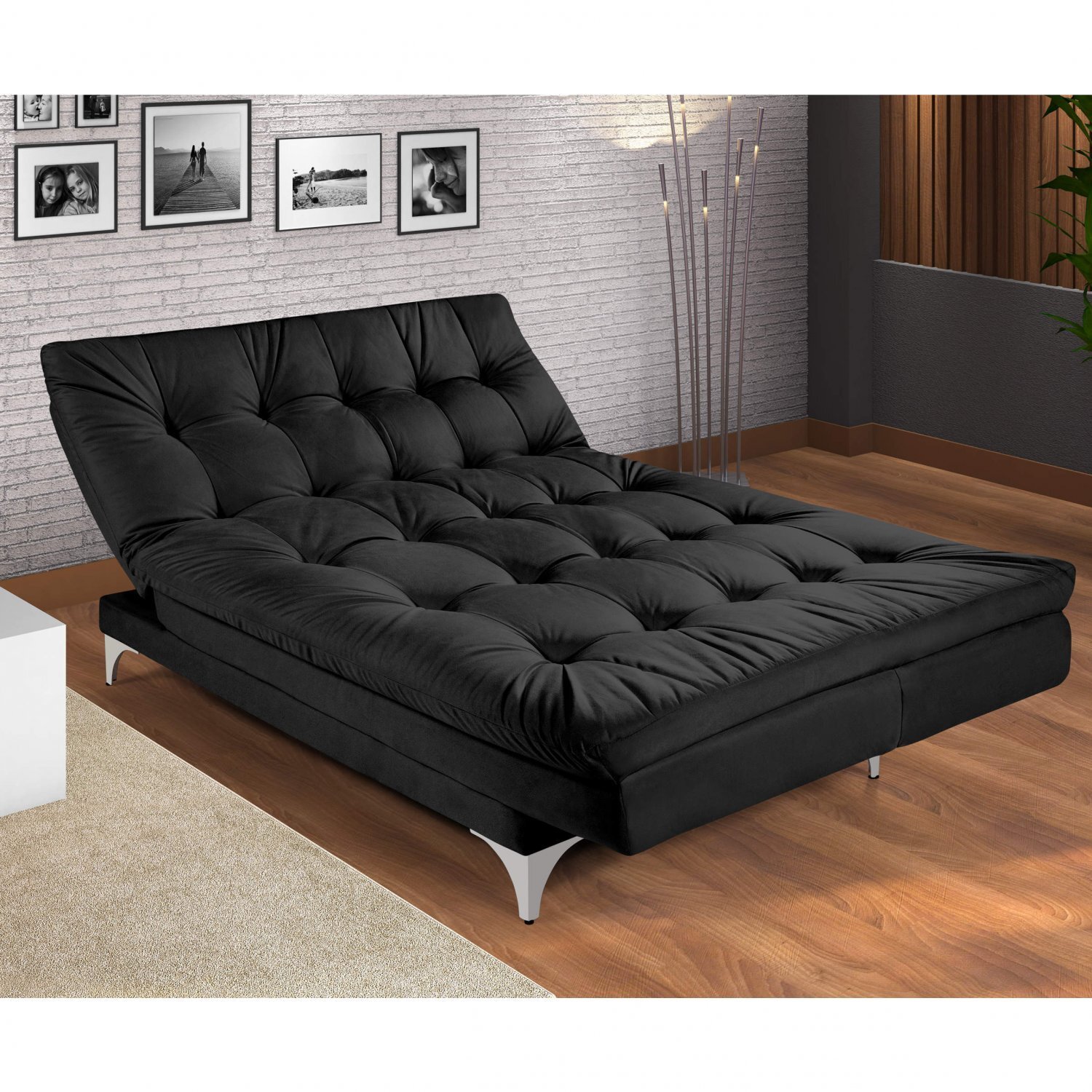 Sofá Cama 3 Lugares Versátil Império Estofados Preto MadeiraMadeira