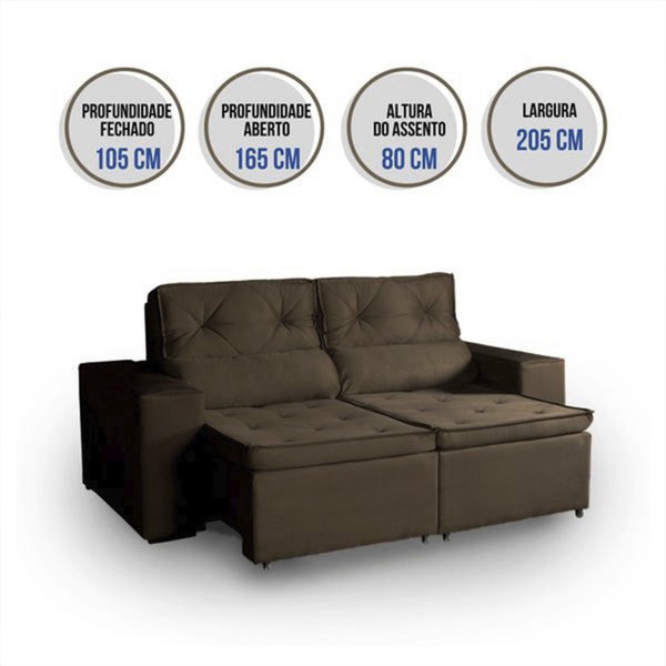 Sofá Recife 3 lugares, Retrátil, Reclinável, 2,05m com Molas Espresso Móveis Marrom MadeiraMadeira