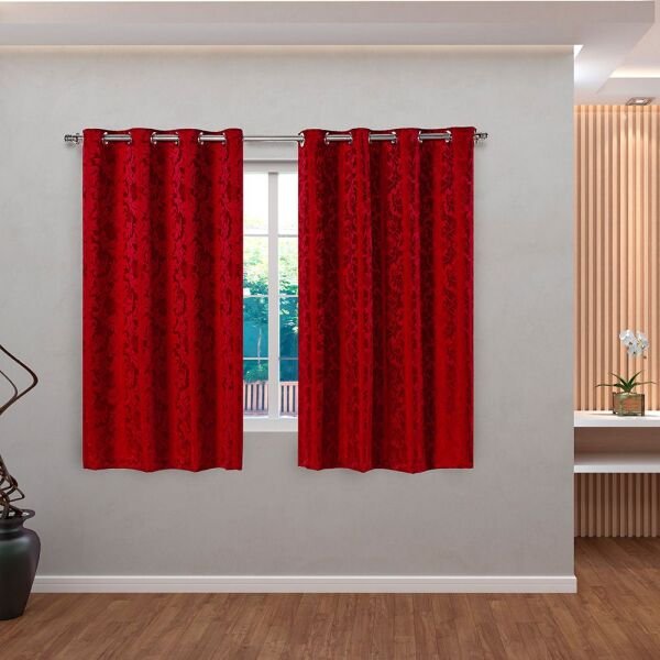 cortina jacquard vermelho 2 80m x 1 60m p varao simples de ate 2 00m