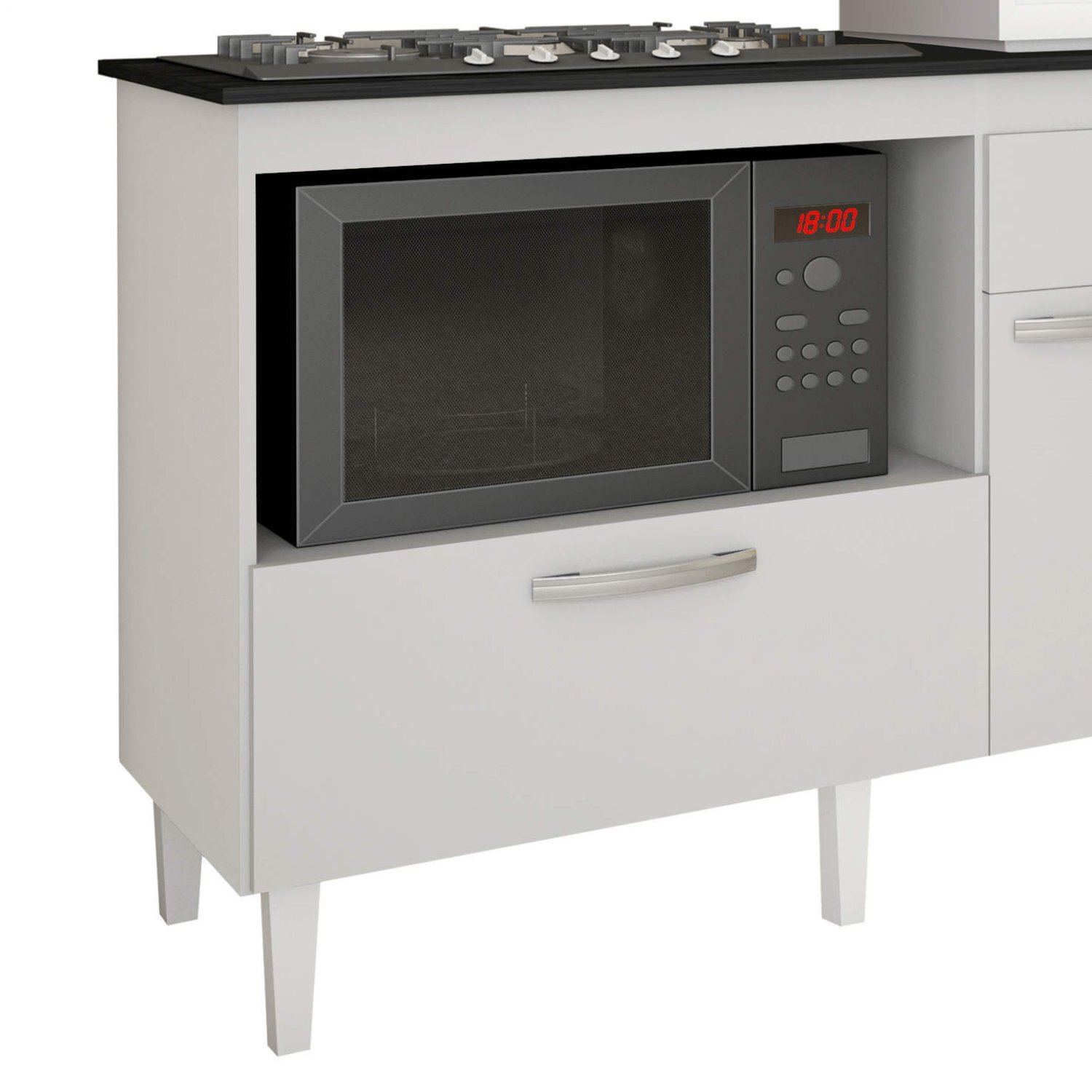 Balcão para Cooktop 3 Portas 1 Gaveta Palace Kaiki Móveis Branco