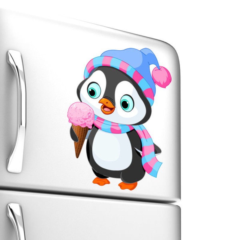 Adesivo De Geladeira Pinguim Com Sorvete 25x18 Cm Preto Madeiramadeira