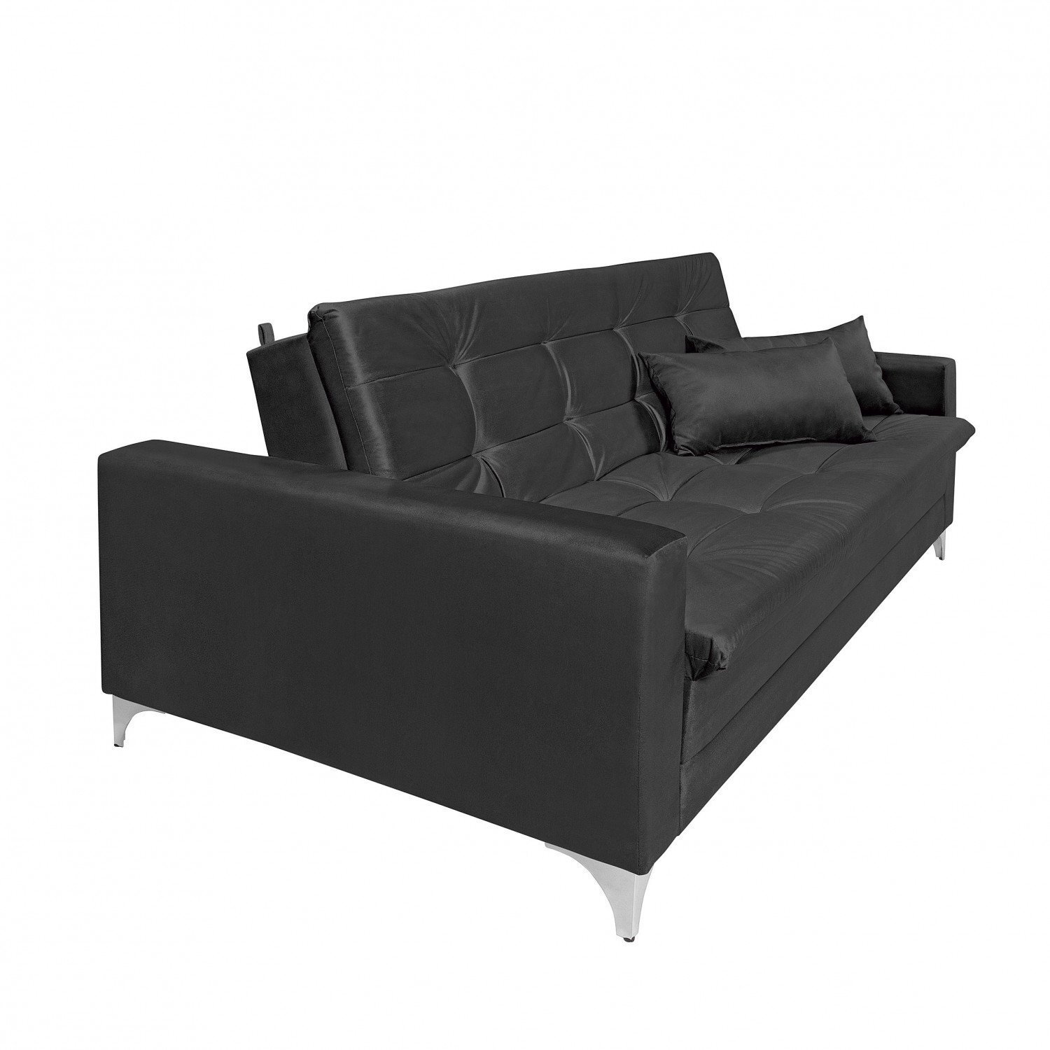 Sofá Cama 3 Lugares Reclinável Facility Império Estofados Veludo Preto