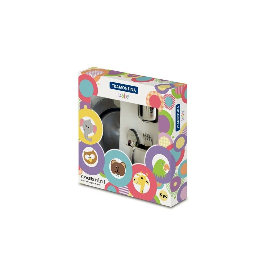 Kit Infantil Aco Inox Baby 5 Pecas Tramontina Madeiramadeira Kit Infantil Aco Inox Baby 5 Pecas Tramontina Madeiramadeira