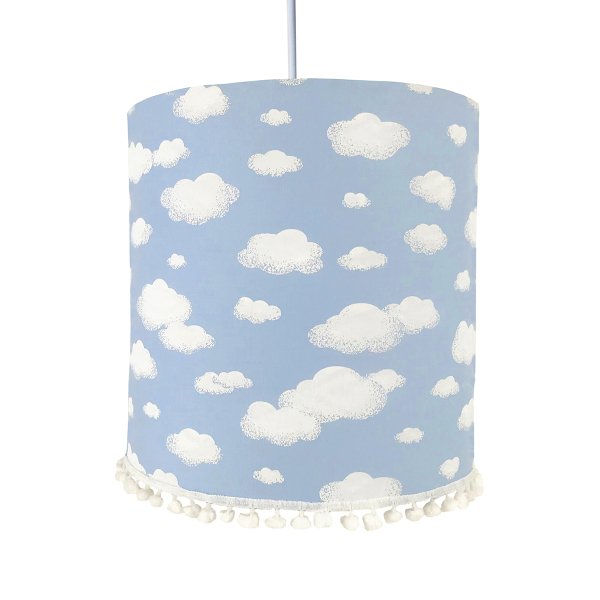 Lustre Tubular Pompom Nuvem Azul Quarto Bebe Infantil Menino Azul Madeiramadeira