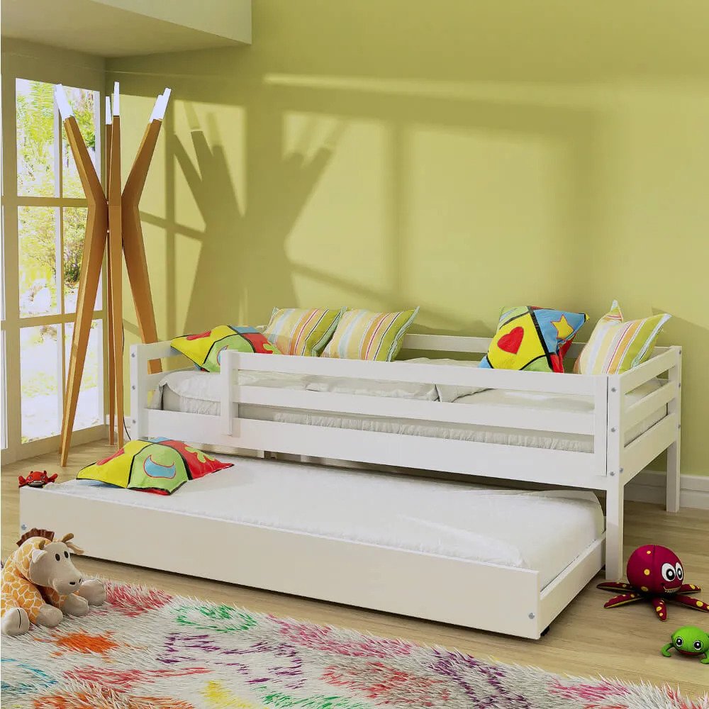 Bicama Infantil Prime com Grade de Proteção Madeira Maciça Laca