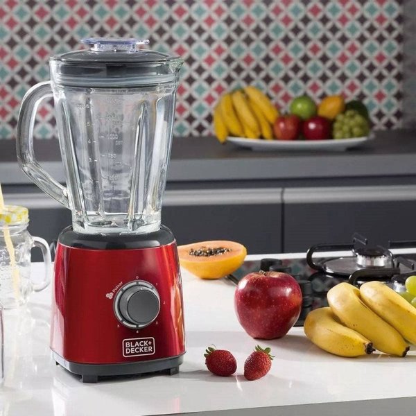 Liquidificador Jarra de Vidro 2L Potência 600W 5 Velocidades Vermelho ...
