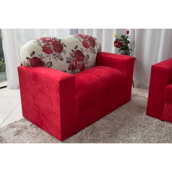 Jogo de sofá 2 e 3 lugares xaropinho tecido suede vermelho floral ...