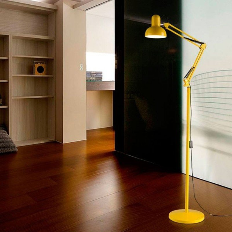 Luminária Piso Chão Articulável Retrô Vintage Leitura Amarela 1,90m