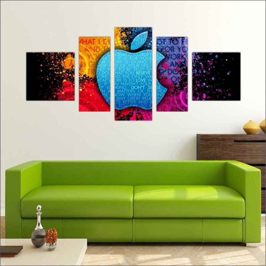 Quadro Decorativo Steve Jobs Apple Maca Colorida 5 Pecas Madeiramadeira