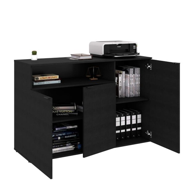 Armário Aparador 3 Portas e Nicho Kuap135 Kuadra Espresso Móveis Preto