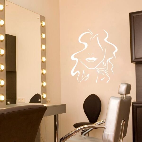 Adesivo De Parede Silhueta Rosto Salao De Beleza Branco Branco Madeiramadeira