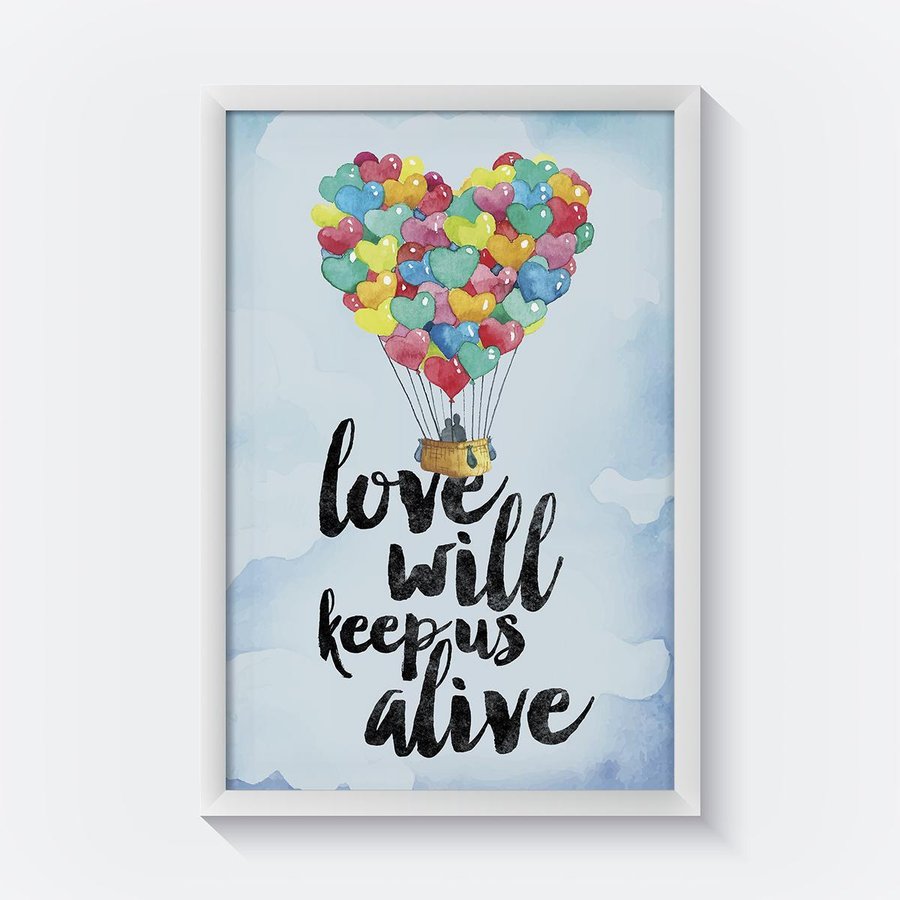 Quadro Balao Colorido Frase Decorativo Para Sala Com Moldura Madeiramadeira