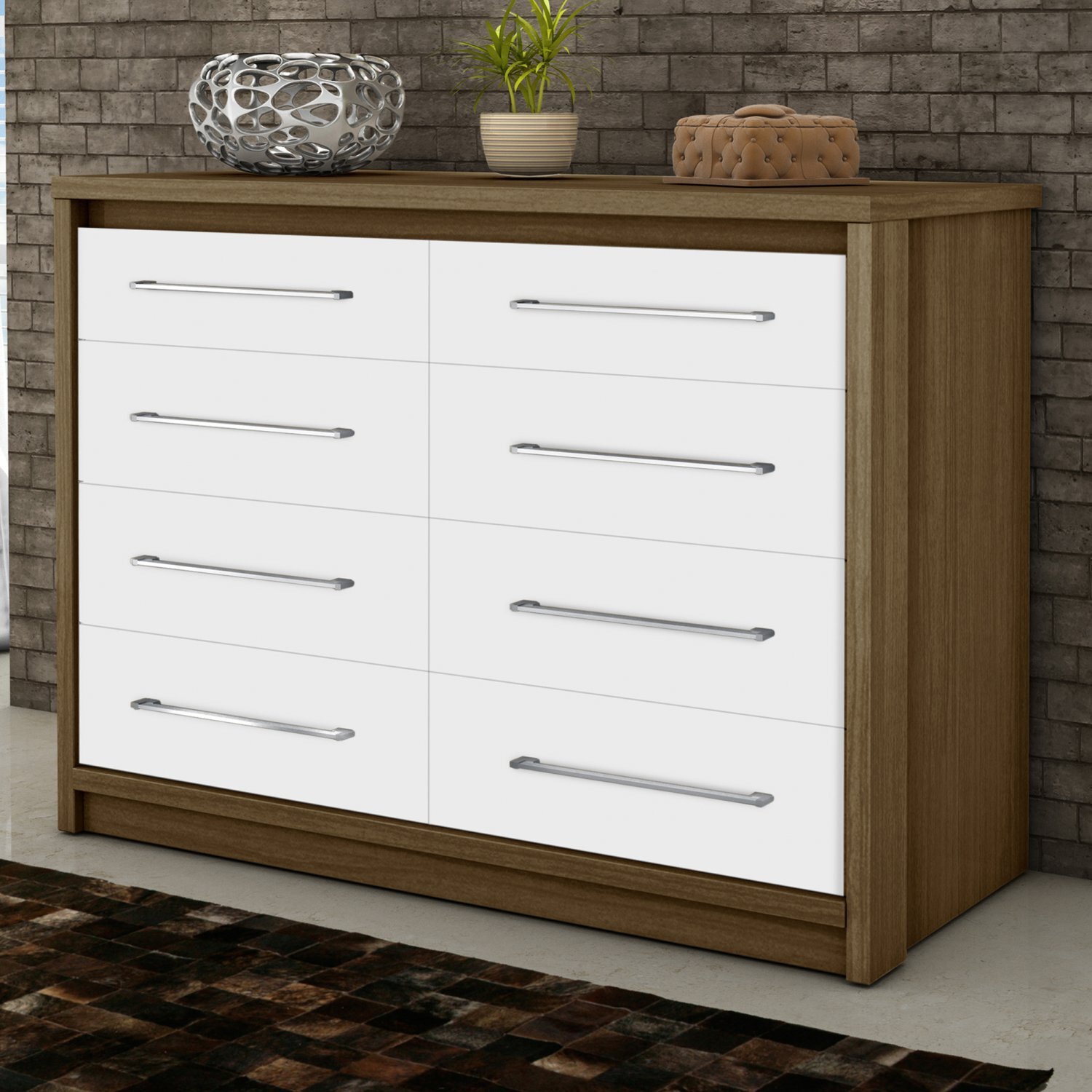 Cômoda 8 Gavetas Vegas Fama Móveis Ipê/Branco MadeiraMadeira