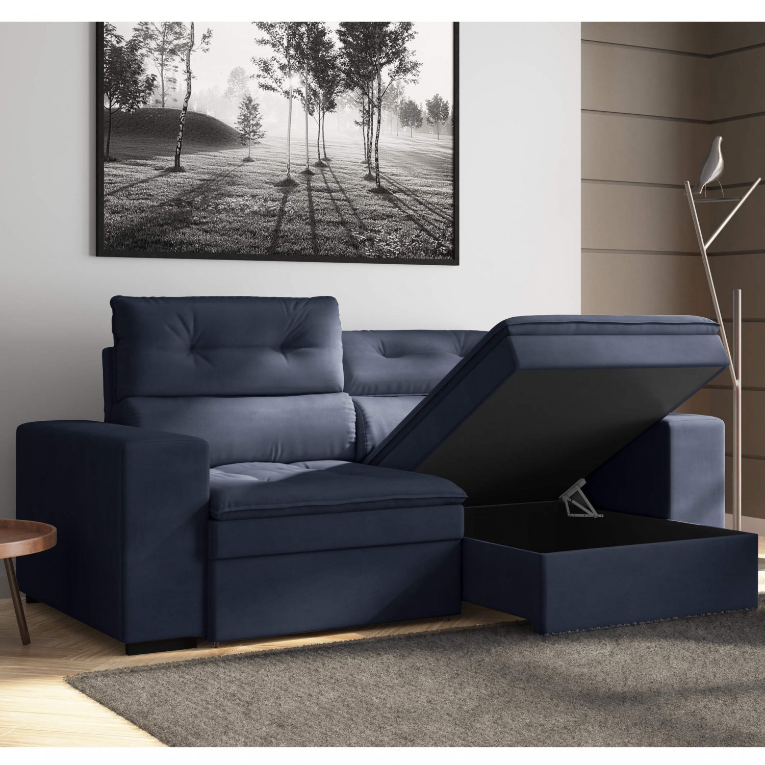 Sofá 4 Lugares Retrátil com Baú Milano Espresso Móveis Petróleo Menor