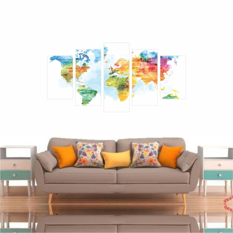 Quadro Decorativo Mapa Mundi Colorido 160x80 Madeiramadeira