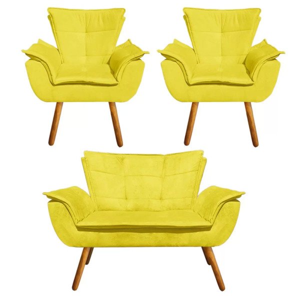 Kit Sofá Retrô Namoradeira e 02 Poltronas Opala Suede Amarelo - D'Rossi é boa?