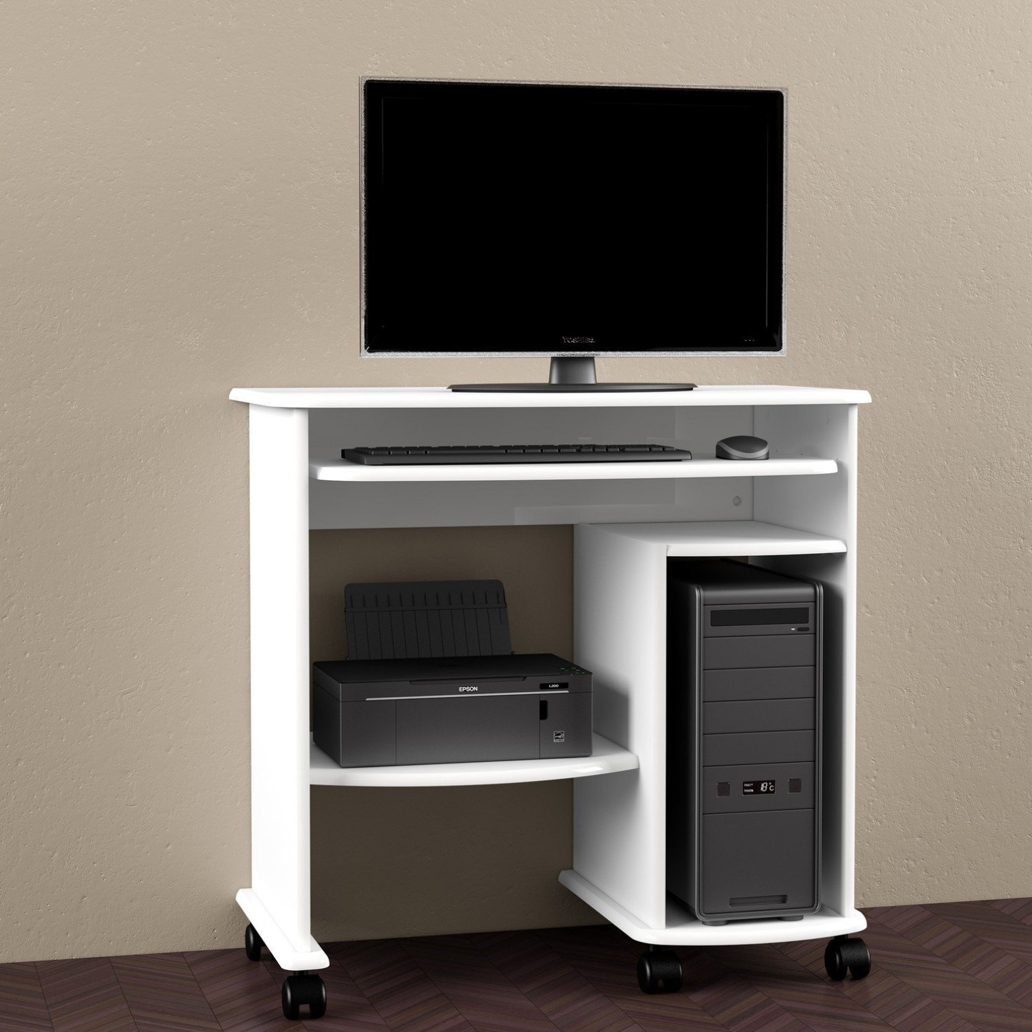 Mesa para Computador com Rodízios C211 Dalla Costa Branco | MadeiraMadeira