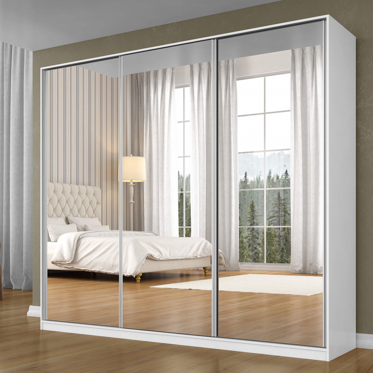 Guarda Roupa Casal Com Espelho 3 Portas De Correr 3 Gavetas Terrazo 