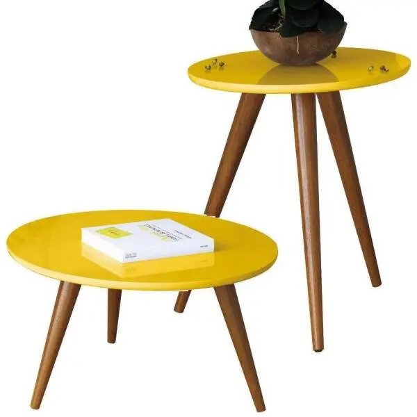 Kit Mesa Lateral Com Mesa De Centro Decorativa Sofia Amarelo Pés Palito - Lyam Decor Menor preço em Kit Mesa Lateral Com Mesa De Centro Decorativa Sofia Amarelo Pés Palito - Lyam Decor