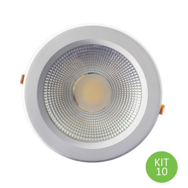 Luminária de embutir Spot Downlight Led Cob 30w Branco Quente Kit 10