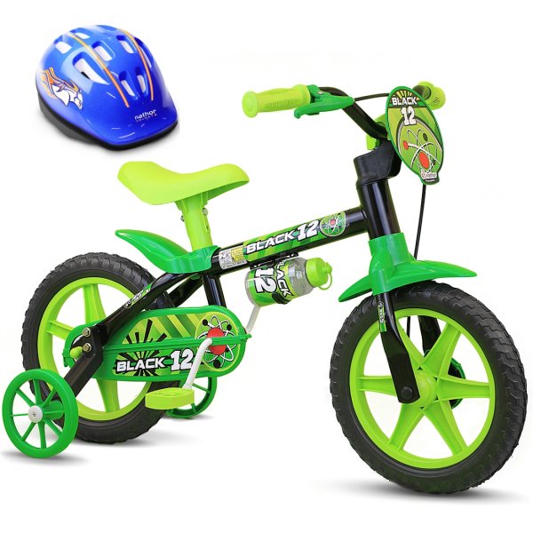 Bicicleta Criança De 3 A 4 Anos Aro 12 Menino Black 12 Com Capacete ...