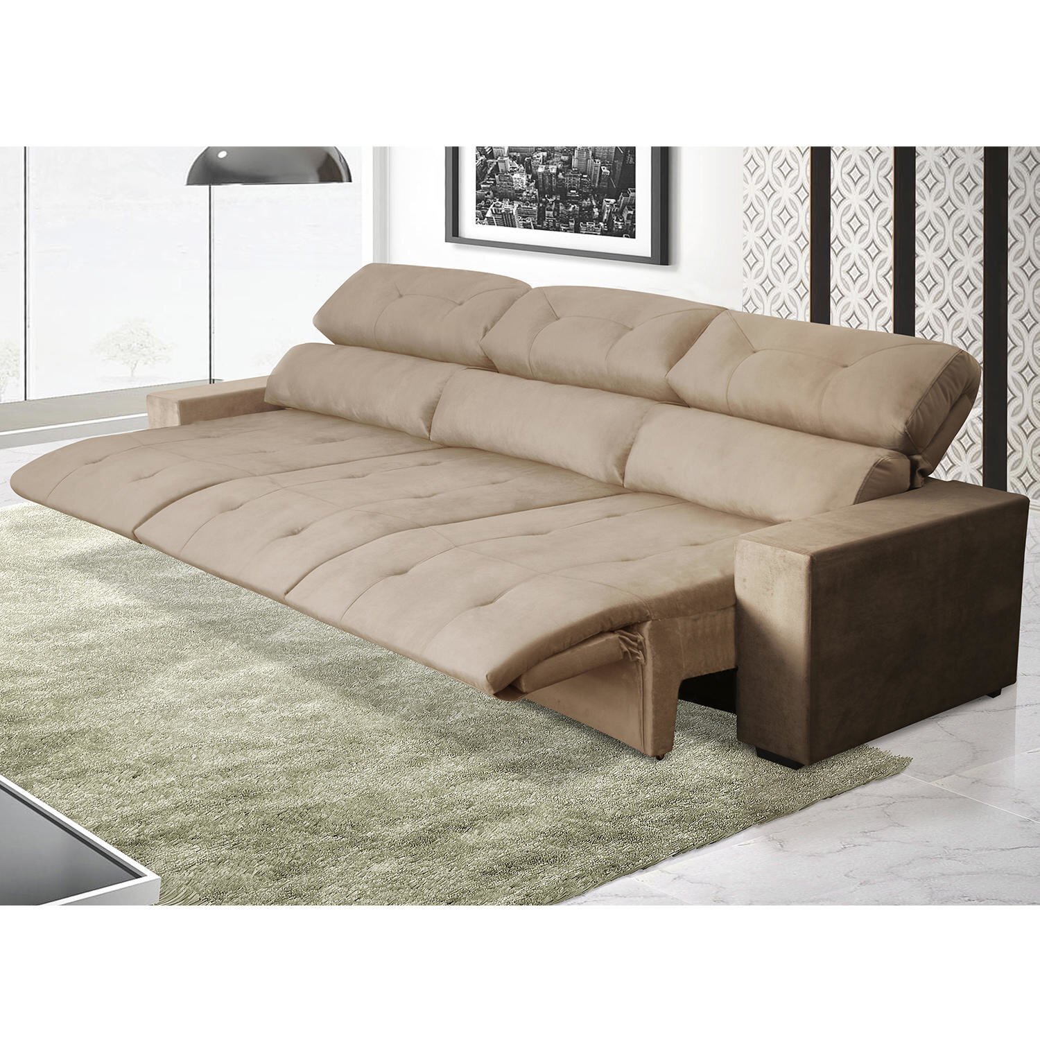 Sofá Retrátil Reclinável e Extensível 3 Lugares Versatto Matielo Gralha