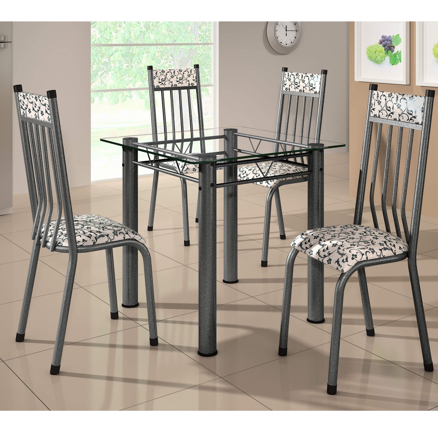 Conjunto De Mesa Quadrada Com 4 Cadeiras