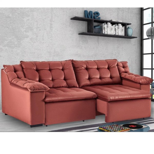 Sofá Retrátil 4 Lugares Suede Confort Umaflex Vermelho MadeiraMadeira