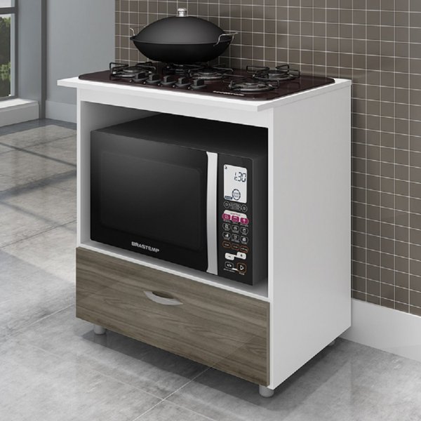 Balcão para Forno e Cooktop 5 Bocas 1 Gaveta Completa Móveis Branco