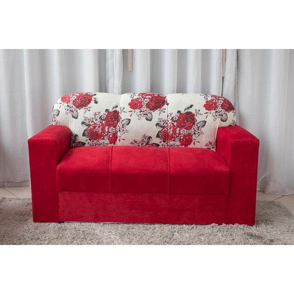 Jogo de sofá 2 e 3 lugares xaropinho tecido suede vermelho floral ...