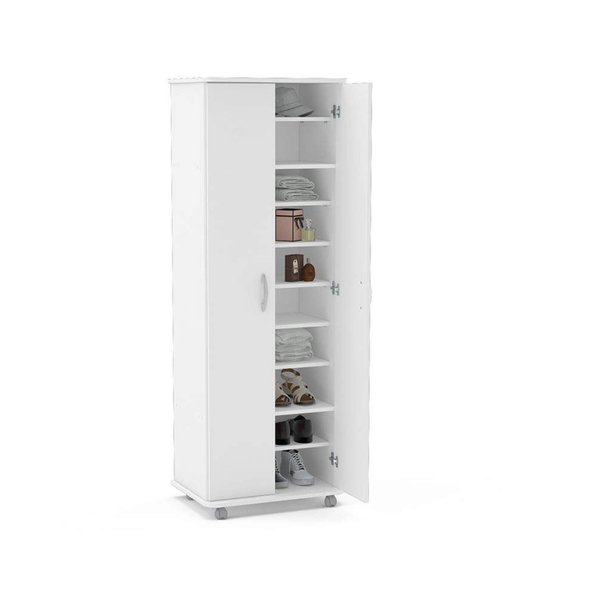 Armário Multiuso 2 Portas 9 Prateleiras Jade Espresso Móveis Branco
