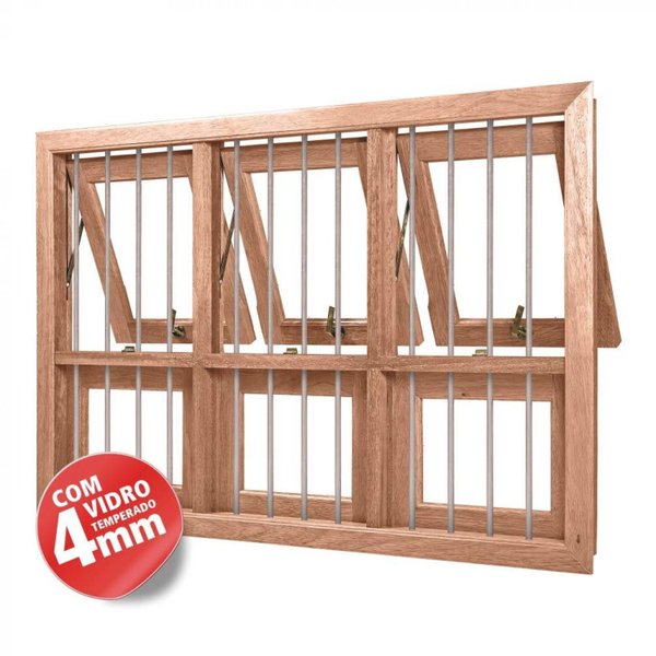 Janela de Madeira Maxim Ar com Grade e Vidro Temperado 100cm x 150cm ...