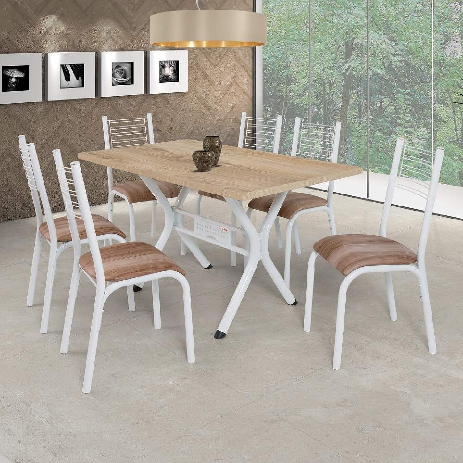 Menor preço em Conjunto de Mesa com 6 Cadeiras Camila Clássica Ciplafe Branco/Capuccino