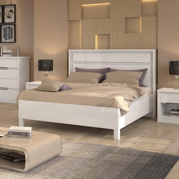 Cama Queen 160cm Spazio Móveis Lopas Branco MadeiraMadeira