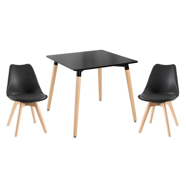 KIT - Mesa de jantar quadrada Eames preto com 2 cadeiras estofadas Leda preto Menor preço em KIT - Mesa de jantar quadrada Eames preto com 2 cadeiras estofadas Leda preto