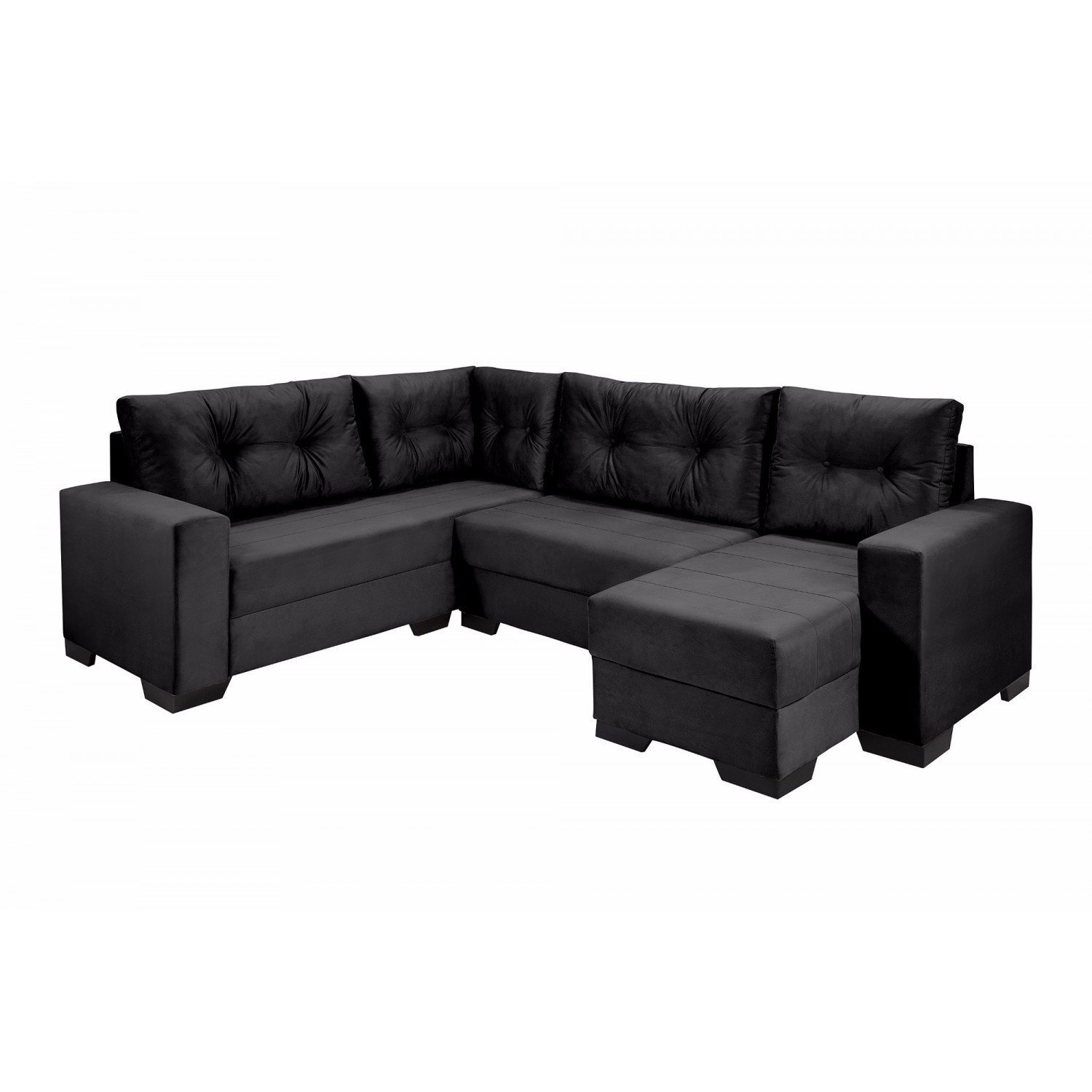 Sofá de Canto 5 Lugares com Chaise Maria Império Estofados Preto