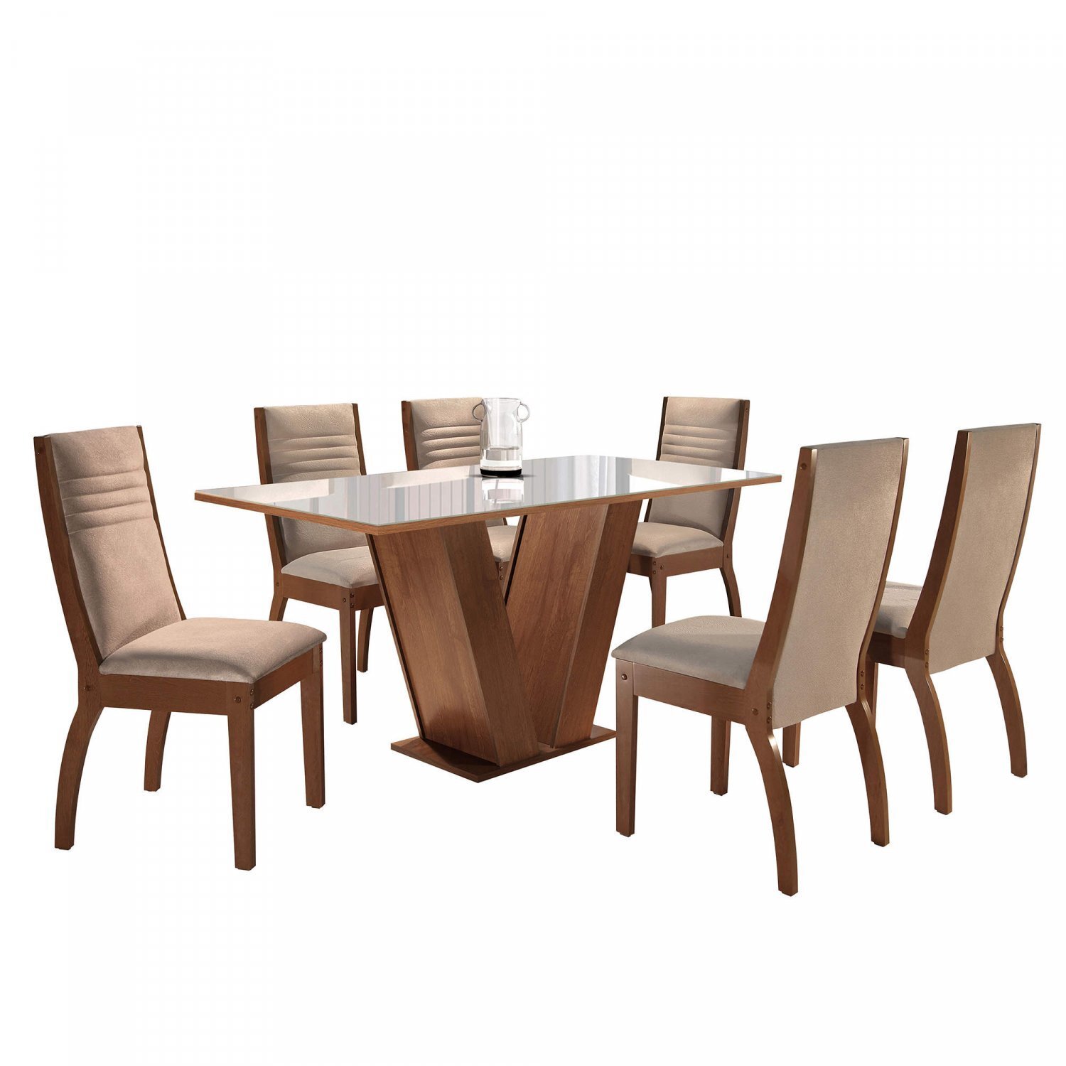 Conjunto Mesa Espanha Tampo Dakota Vidro 6 Cadeiras Turim Cel Móveis