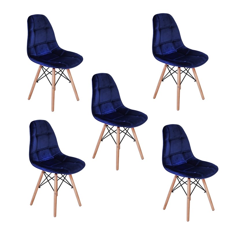 kit 5 Cadeiras Eiffel Botonê Estofada Veludo Base Madeira - Azul Marinho Menor preço em kit 5 Cadeiras Eiffel Botonê Estofada Veludo Base Madeira - Azul Marinho