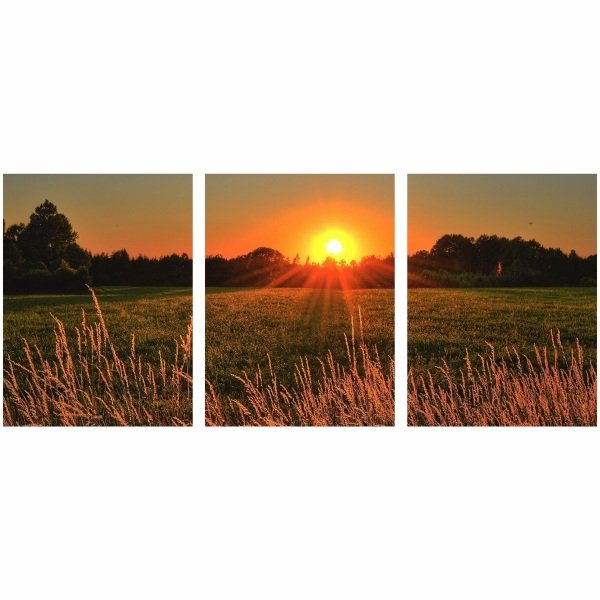 Quadro Paisagem Campo Nascer Do Sol Conjunto 3 Pecas Madeiramadeira