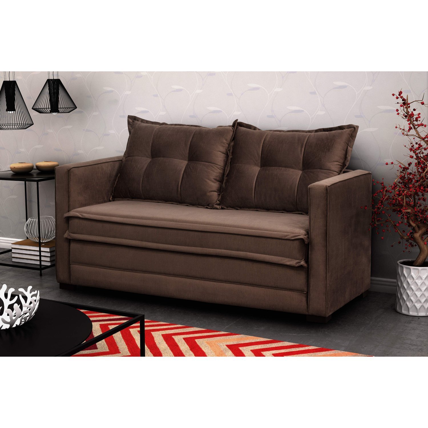 Sofá Cama 2 Lugares Suede Londres D Monegatto Marrom MadeiraMadeira