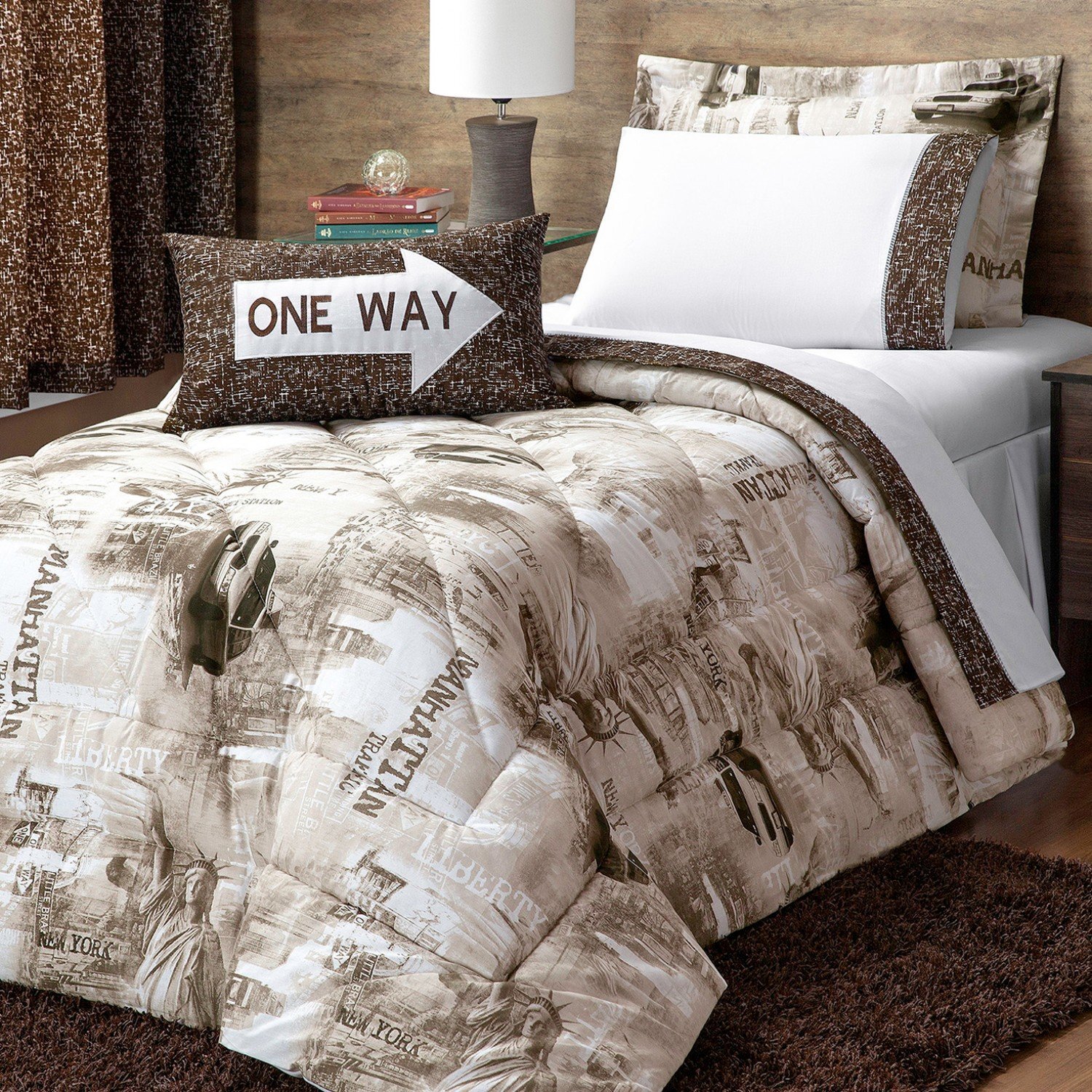 Menor preço em Kit Edredom Solteiro City 4 Peças Casaborda Tabaco