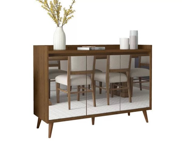 Balcão Buffet Retrô com Espelho Delta 3 Portas Malbec - MoveisAqui é boa?