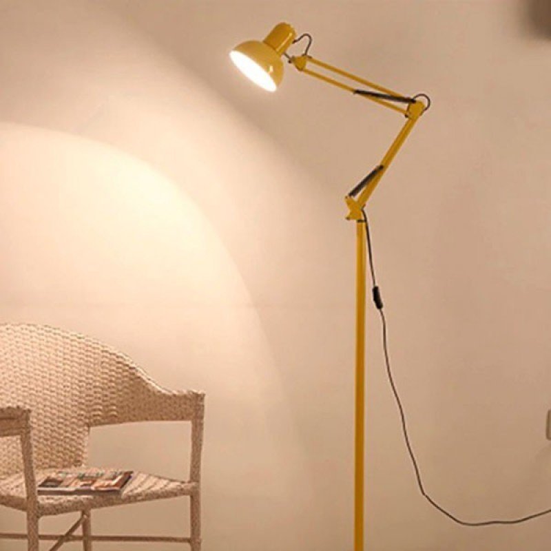 Luminária Piso Chão Articulável Retrô Vintage Leitura Amarela 1,90m